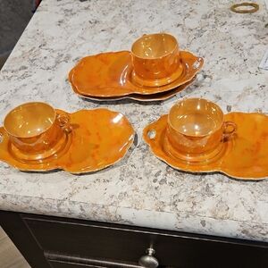 Orange Ceramic Cup and Saucer Set